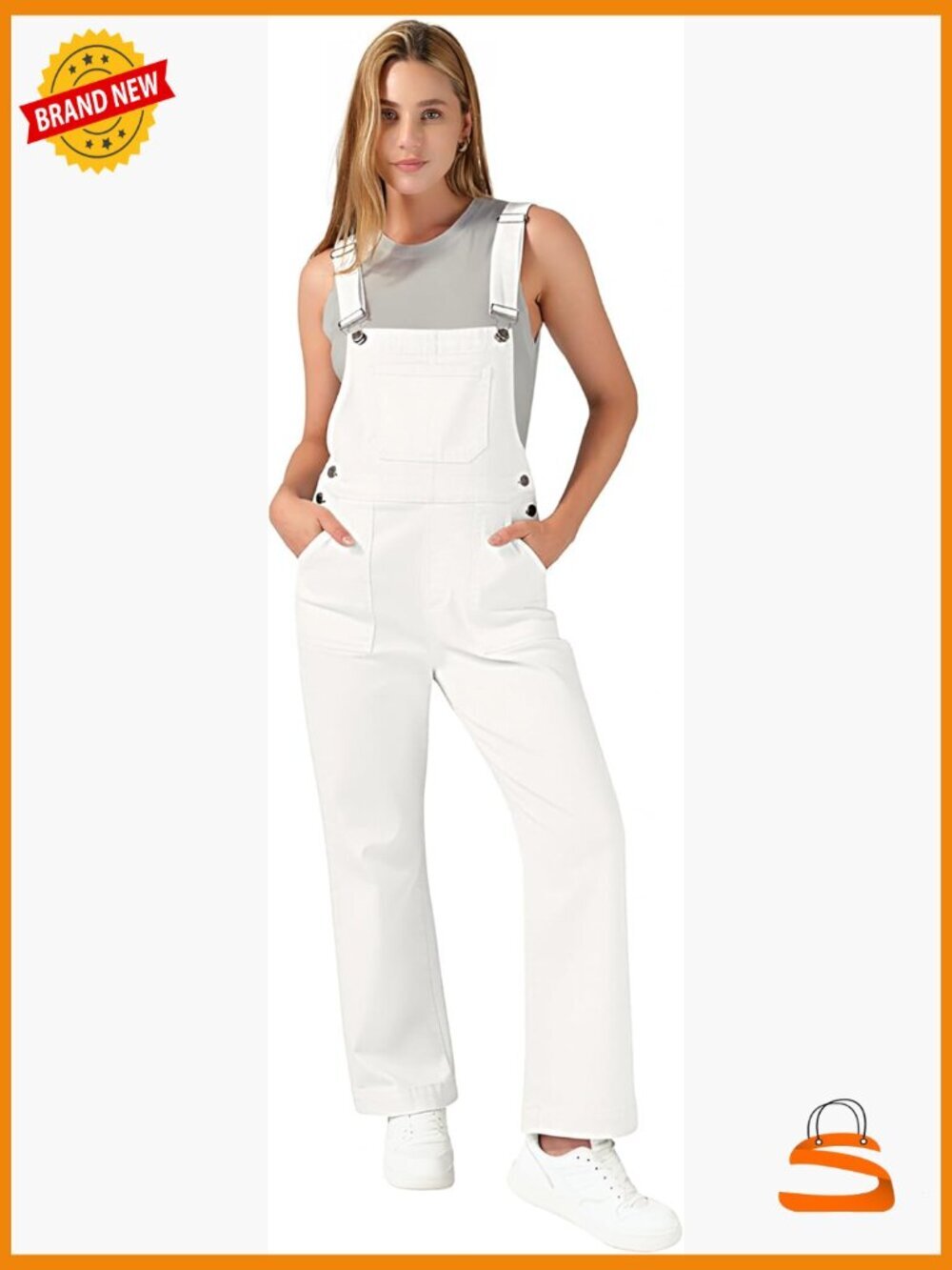 Women's Stretchy Denim Bib Overalls Adjustable Straps Utility Pockets